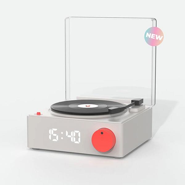 Altavoz bluetooth despertador tocadiscos gris | MOB007